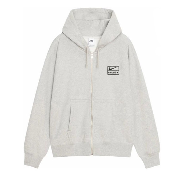 Stussy x Nike Felpa con cappuccio e zip in pile (SS24) Grigio Heather AA28041018