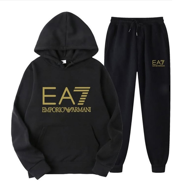 EA7 Train Logo Series Oversize Logo Hoodie Black Gold AO60027002