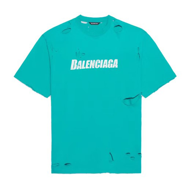 Balenciaga Caps Destroyed Flatground T-shirt Navy/White AO85037029