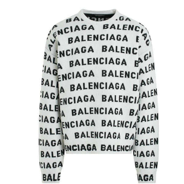 Balenciaga Allover Logo Horizontal Knit Sweater in White AA80037036