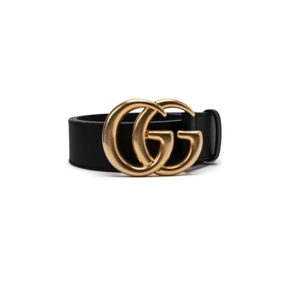 Gucci Double G Wide Leather Belt Antique Brass Buckle 1.5 Width Black DO60206002