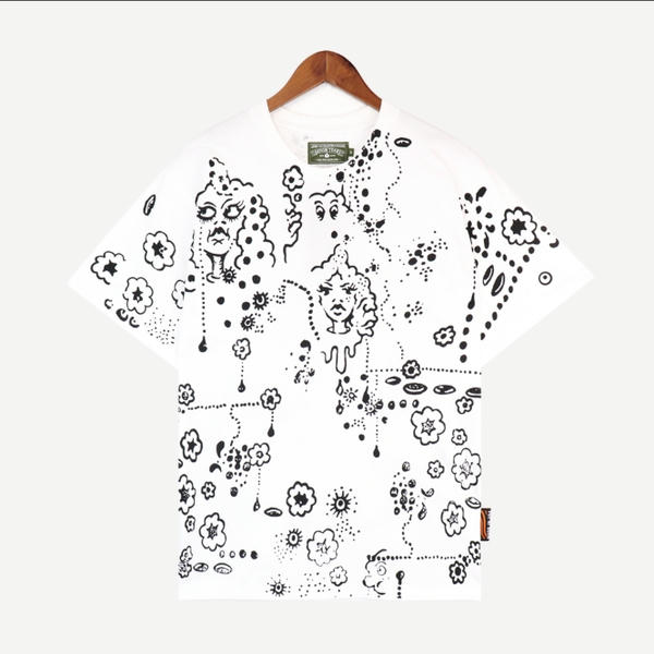 Kapok Vintage Coated Print Casual Round Neck Short Sleeve Denim T-shirt for Men and Women  AO58003033