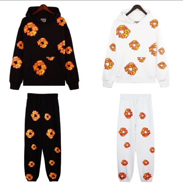 Fashion Heavyweight Cotton Hoodie Unisex Flame Kapok Tracksuit Set Suit AA05003029 AO95003030
