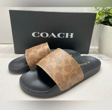 Coach Logo Women's Coated Canvas Slide Sandals Tan CA20570011