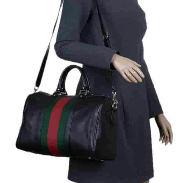 Gucci Black Leather Medium Vintage Web Boston Bag BB70002044