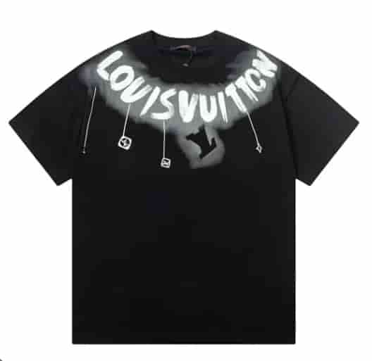 Louis Vuitton LV Collar Graffiti Letter Printed Short Sleeved Shirt AO95045123