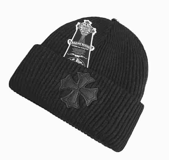 Chrome Hearts Black Cross Leather Patch Beanie DO50345002