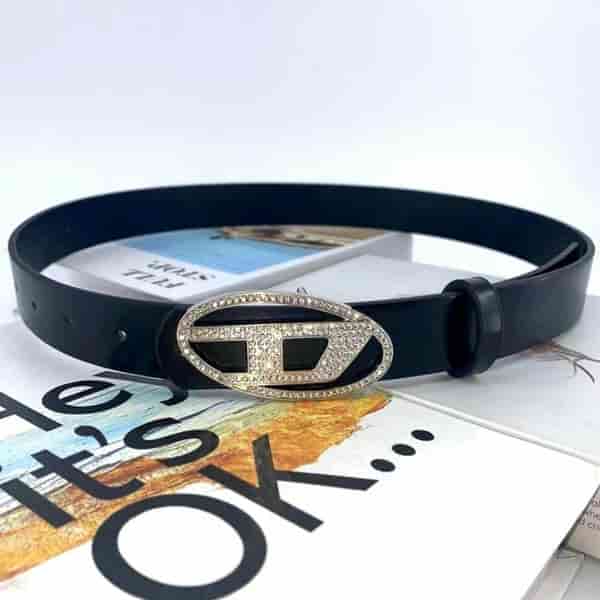 Diesel 4cm D Crystal Buckle Leather Belt DO58211002