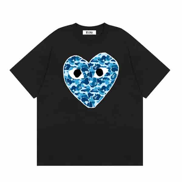 CDG PLAY Blue Camouflage Logo Printed T-shirt AO50049034