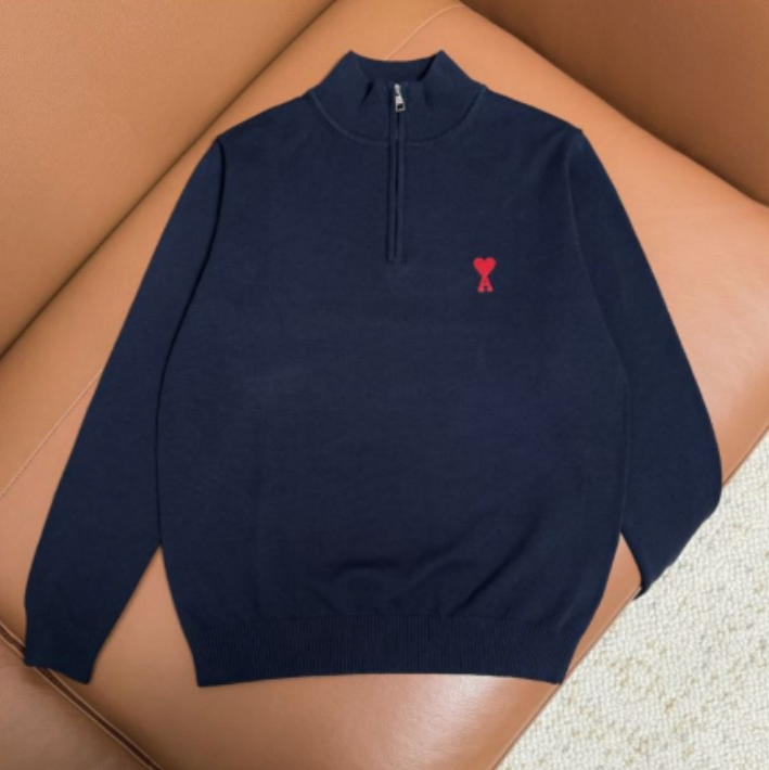 AMI Paris Blue Standing Collar Hoodie AA15001019